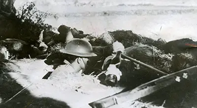 American soldier mans his defensive position somewhere in Bataan