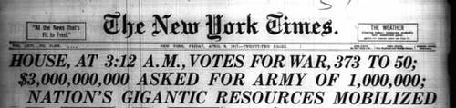 New York Times headline from April 6, 1917