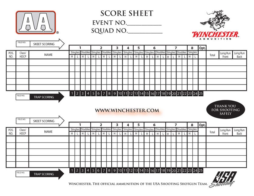 Winchester Score Sheet