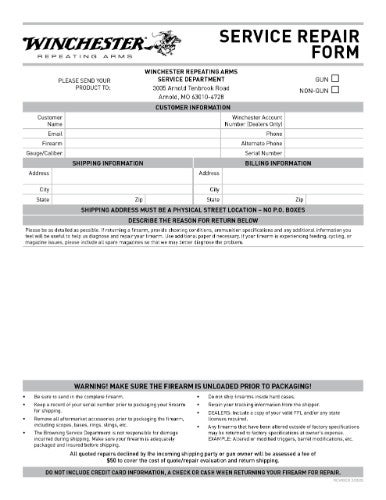 Winchester Service Repair Form